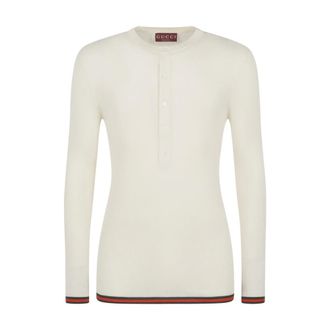 Gucci Long Sleeve Tops, male, Beige, Size: L Silk Ribbed-Knit T-Shirt with Logo Detail