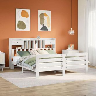 vidaXL Cama Con Estanter&iacute;a Sin Colch&oacute;n Madera Maciza Blanca 180x200 Cm Vidaxl