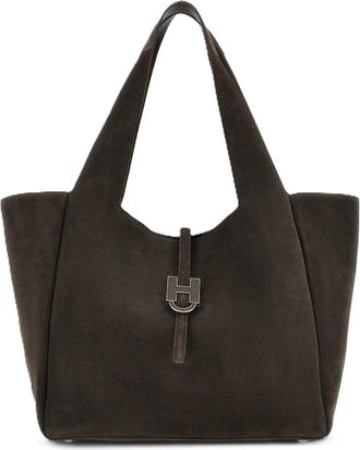 Hogan Dark Brown Suede-Like Metallic Tote Bag