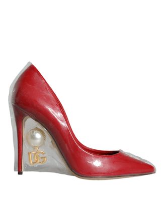 Dolce & Gabbana Womens Pearldetailed Pumps High Heel - Red Leather - Size EU 36