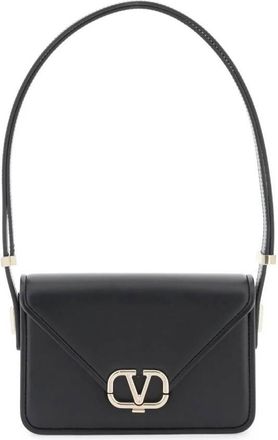 Valentino Nero Leather Small Logo Letter Shoulder Bag