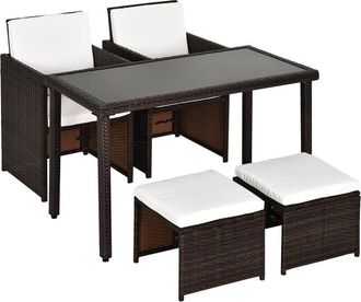 OUTSUNNY 5 Pieces Rattan Garden Furniture Sofa Set w/ Table Chair Footrest Brown