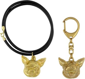 OEM Chihuahua De Pelo Corto - Llavero Y Collar Con Perro En Caja, Producto Ba&ntilde;ado En Oro De Alta Calidad, Marca Art-dog