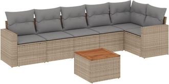 vidaXL Juego De Sof&aacute;s Jard&iacute;n Con Cojines Beige Mezcla 7 Pzas Rat&aacute;n Pe Vidaxl