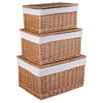 Red Hamper Wicker Set of 3 Light Steamed Cotton Lined Storage Basket