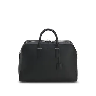 BOSS Grained-leather duffel bag with embossed logo