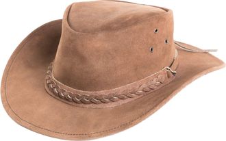 Generic Suede Leather Aussie Cowboy Hat with Braided Band and Adjustable Chin Strap (UK, Alpha, XL, Brown)
