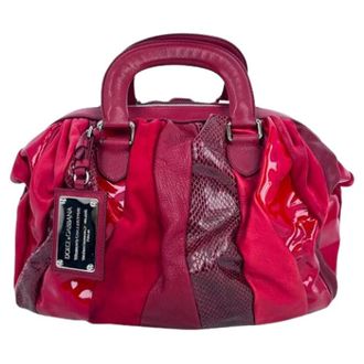 Dolce & Gabbana Pre-owned Snakeskin-Accent Top Handle Bag in Burgundy Leather - Dames - Pre-owned - Rood - Maat: ONE Size Leer