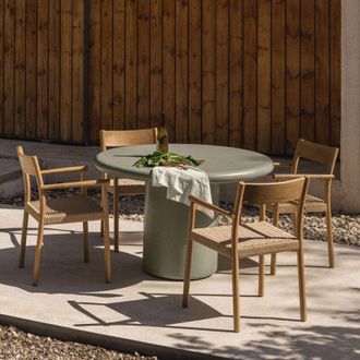 Sklum Set De Mesa Redonda &Oslash;120 Cm En Cemento Namara Y 4 Sillas De Jard&iacute;n Con Reposabrazos En Madera De Roble Mara Sklum