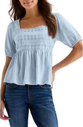 Lucky Brand Schiffli Square Neck Cotton Top in Blue Fog at Nordstrom Rack, Size X-Small