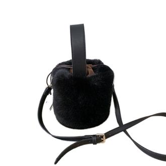 Generic Womens Plush Bags Bags Women Bucket Plush Winter Large Capacity Warm Single-shoulder Elegant Soft Winter Autumn Students Casual Fashion(Black)