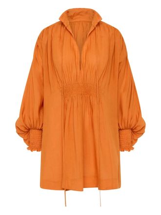 Lee Mathews smocked mini day dress - women - Ramie - 0 - Orange