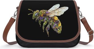 Generic Bee with Forests Pattern Crossbody Bags for Women Fashion Leather Shoulder Handbags With Adjustable Strap