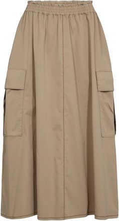 Mos Mosh Elegante A-lijn rok met sportieve uitstraling - Dames - Midirokken - Bruin - XL - Katoen - Rokken