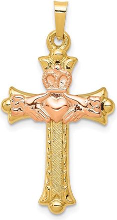 Diamond2Deal 14k Two-tone Gold Claddagh Cross Pendant