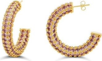 SHYMI Colored Crystal Pav&eacute; Hoop Earrings in Gold/Pink at Nordstrom