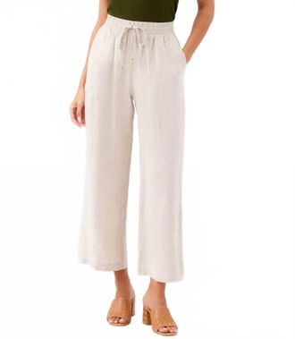 Karen Kane Drawstring Linen Pants In Oatmeal