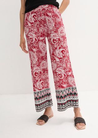 Bonprix Palazzohose BONPRIX, Damen, Gr. 48/50 (XL), N-Gr, rot (chillirot paisley), Web, Obermaterial: 95% Viskose, 5% Elasthan, bedruckt, gemustert, loose fit