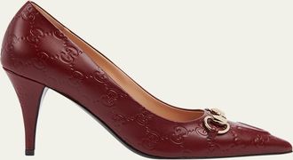 Gucci 85mm Erin Horsebit GG Leather Pumps