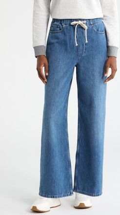 Marine Layer Ella Wide Leg Denim Pants in Medium Wash at Nordstrom, Size Large