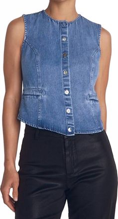 Bella Dahl High Neck Fitted Vest In Medium Vintage Wash