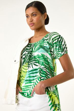 Roman Leaf Asymmetric Stretch Tunic Top
