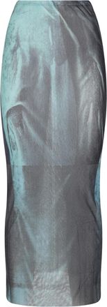 Jean Paul Gaultier Womens Mesh Printed Water Long Skirt - Light Grey Nylon - Size Medium