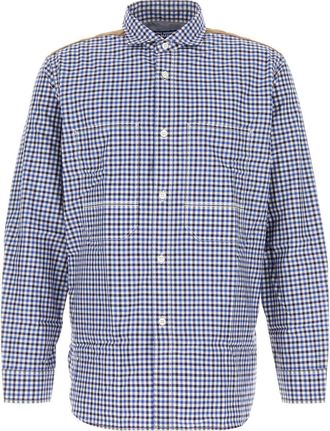 Junya Watanabe Mens Embroidered Cotton Shirt - Blue - Size Large
