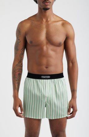 Tom Ford Stripe Stretch Silk Boxer Shorts in Light Green/White at Nordstrom, Size Xx-Large