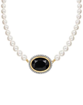 Liv Oliver 18K Plated 28.75 Ct. Tw. Onyx & 6Mm Pearl Necklace