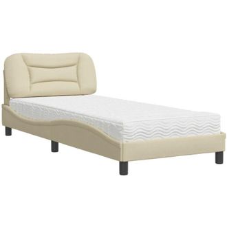 vidaXL Cama Con Colch&oacute;n Tela Color Crema 80x200 Cm Vidaxl