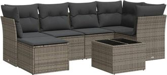 vidaXL Vidaxl - Set De Sof&aacute;s De Jard&iacute;n 7 Piezas Con Cojines Rat&aacute;n Pe Gris