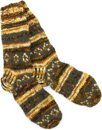 Loud Elephant Hand Knitted Wool Slipper Socks Lined - Diamond Orange Brown