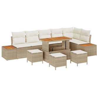 vidaXL Vidaxl - Conjunto De Sof&aacute; De Jard&iacute;n Con Coj&iacute;n 10 Pcs Beige Polirat&aacute;n