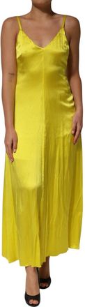 Tonello Yellow Silk Satin Slip Maxi Spaghetti Strap Maxi Womens Dress (Pre-Owned)