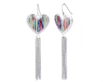 Gold & Honey Womens Heart Tassel Earrings In Tie-Dye
