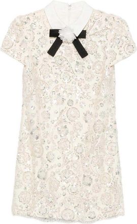 Self Portrait Cream Lace And Knit Midi Dress