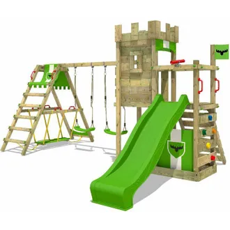 Fatmoose Fatmoose Parque Infantil De Madera Boldbaron Con Columpio Surfswing Y Tobog&aacute;n Manzana Verde Casa De Juegos De Jard&iacute;n Con Arenero Y Escalera Para Ni&ntilde;os