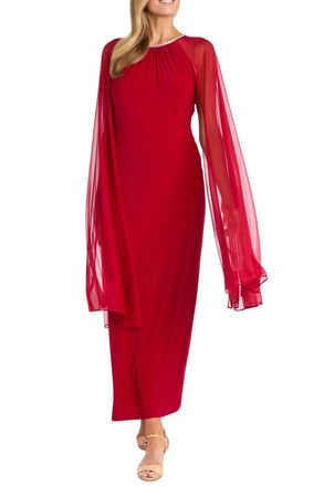 R & M Richards Rhinestone Neck Long Evening Dress In Red