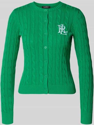 Lauren Ralph Lauren Strickjacke mit Zopfmuster und Label-Stitching Modell RALHAN in Gruen, Gr&ouml;&szlig;e XL