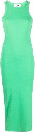 Msgm Geribbelde Stretch Katoenen Midi Sheath Jurk - Dames - Casual kleedjes - Groen - M - Katoen - Kleedjes