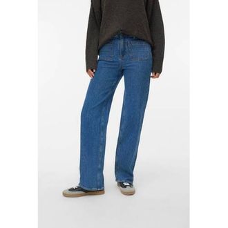 Vero Moda high waist wide leg jeans medium blue denim