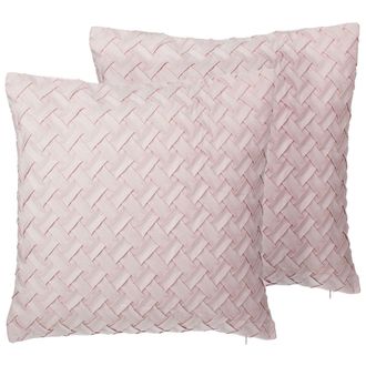 Beliani Beliani - Conjunto De Cojines Decorativos Trenzados Rosa 45 X 45 Cm Decoraci&oacute;n Moderna Glamour Tithonia
