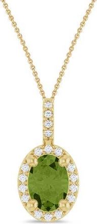 Allurez Oval Lab Peridot & Diamond Halo Pendant Necklace 14K in 0.95Ct/yellow Gold at Nordstrom, Size 18