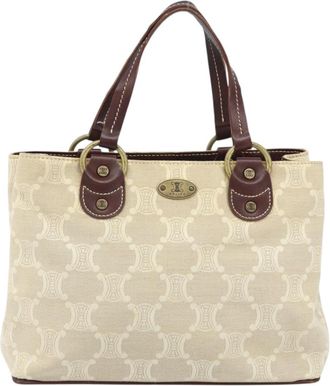 Celine Vintage Macadam Handbag Canvas And Leather Beige Canvas Handbag (Pre-Owned)