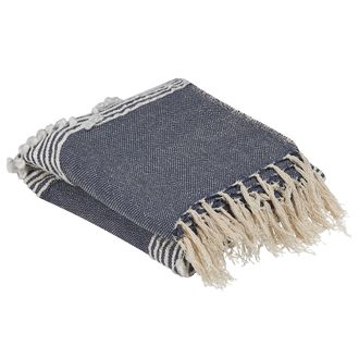Beliani Beliani - Manta De Algod&oacute;n Acr&iacute;lico Azul Oscuro 130 X 155 Cm Patr&oacute;n Cama Boho Nemli