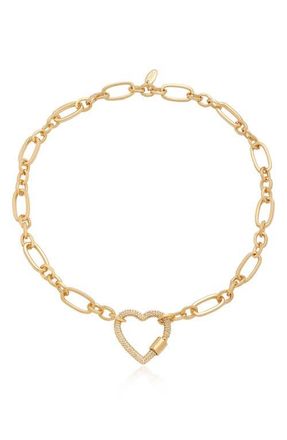 Ettika Crystal Pav&eacute; Heart Clasp Necklace in Gold at Nordstrom