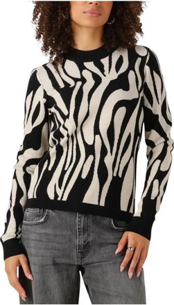Object Zwarte Gebreide Pullover met Aop Print - Dames - Ronde hals truien - Veelkleurig - XL - Truien & Vesten