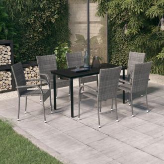 vidaXL Juego De Comedor Para Jard&iacute;n 7 Piezas Gris Y Negro Vidaxl