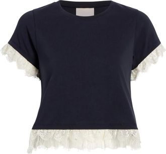 Cinq &agrave; Sept Top met afwerking van kant - Blauw